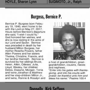 Obituary for Bernice P. Burgess